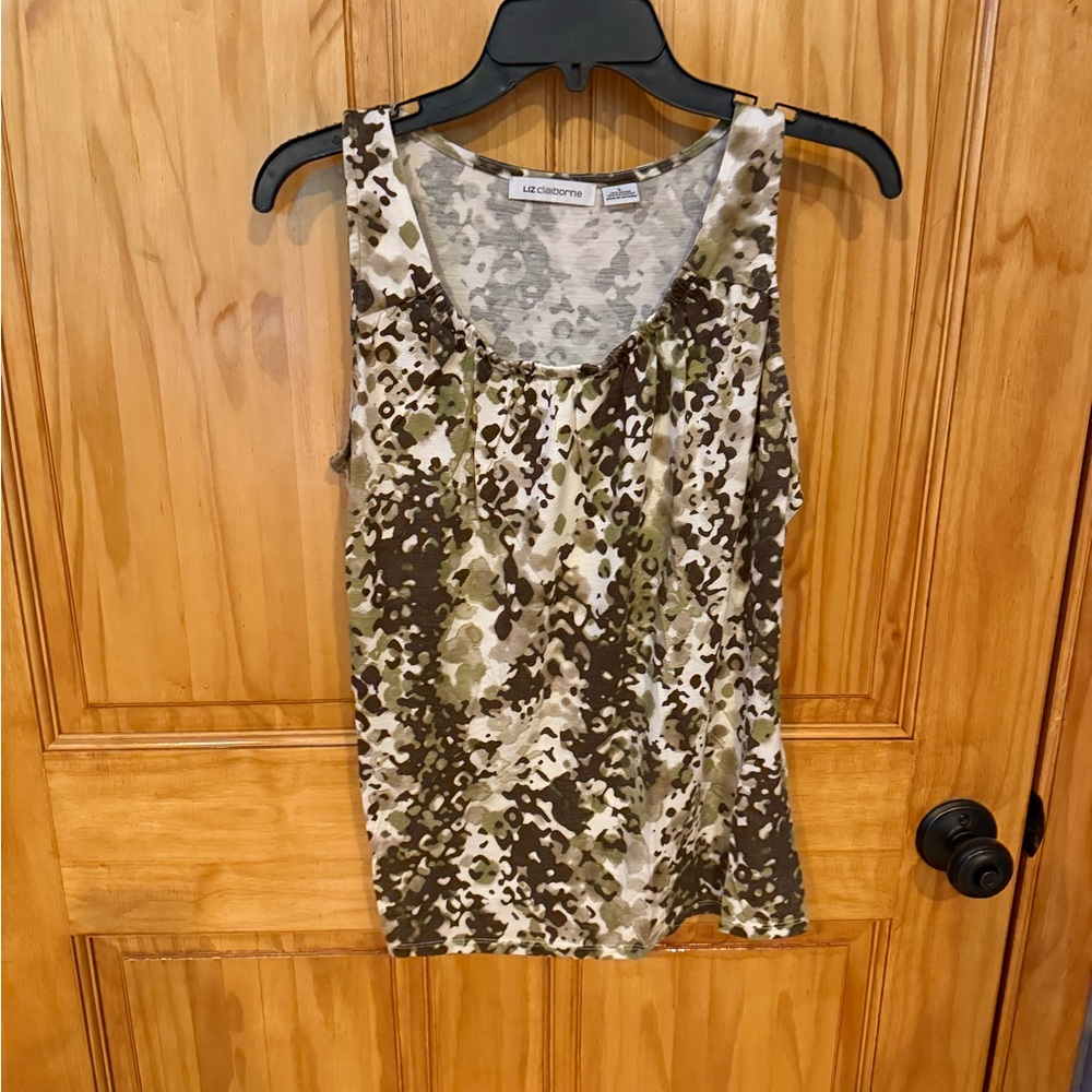 Liz Claiborne Green and Brown Patterned Tank Top